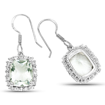 10.48 Carat Genuine Green Amethyst and White Topaz .925 Sterling Silver Earrings  DestGlow