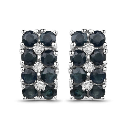 1.95 Carat Genuine Blue Sapphire and White Diamond .925 Sterling Silver Earrings  DestGlow