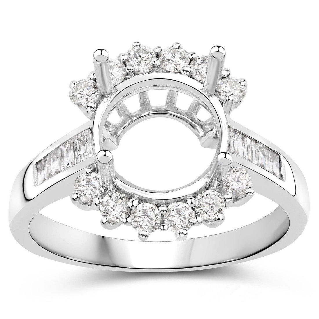 0.58 Carat Genuine White Diamond 14K White Gold Semi Mount Ring - holds 9.00mm Round Gemstone by Bids.com