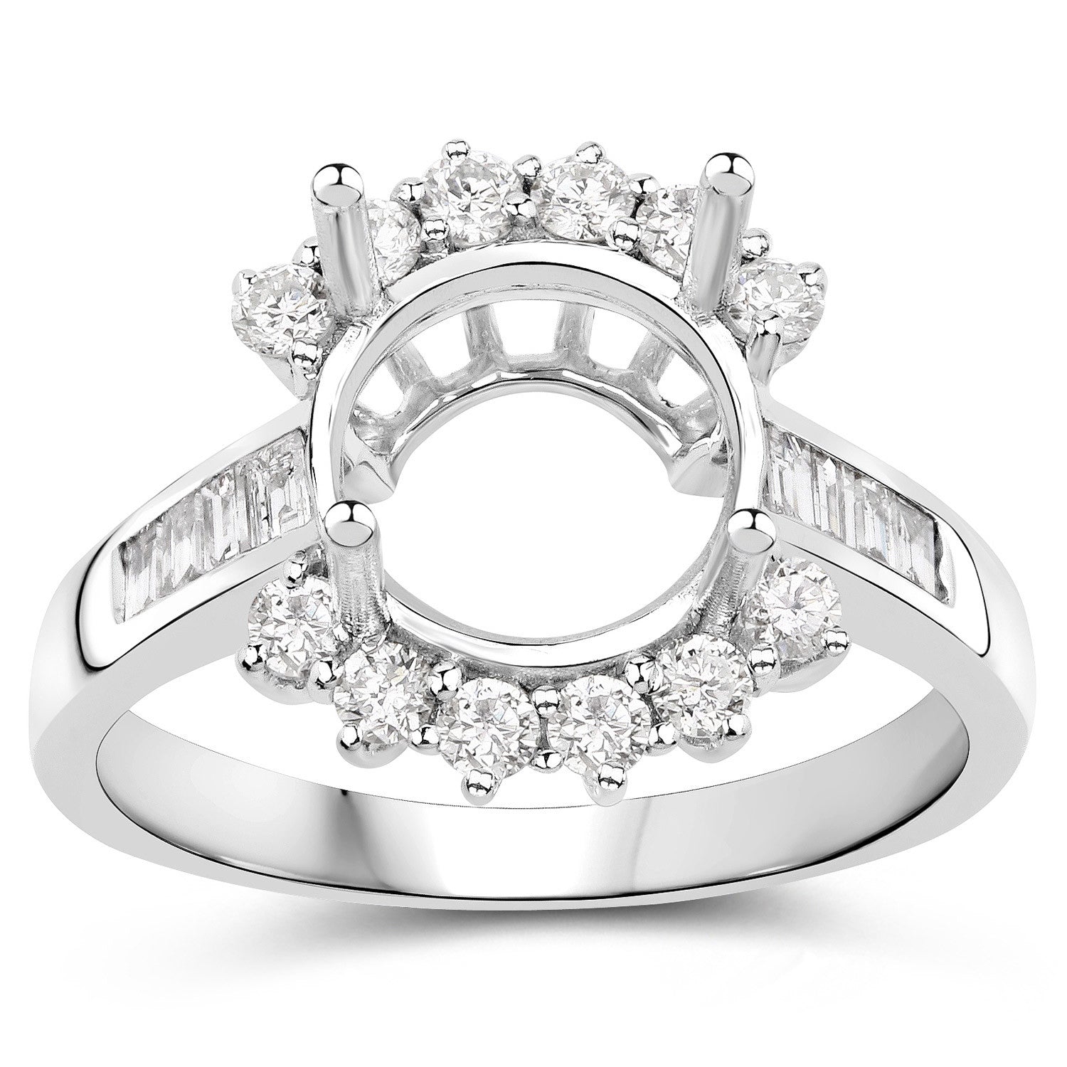 0.58 Carat Genuine White Diamond 14K White Gold Semi Mount Ring - holds 9.00mm Round Gemstone by Bids.com