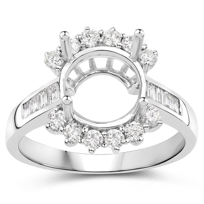 0.58 Carat Genuine White Diamond 14K White Gold Semi Mount Ring - holds 9.00mm Round Gemstone by Bids.com