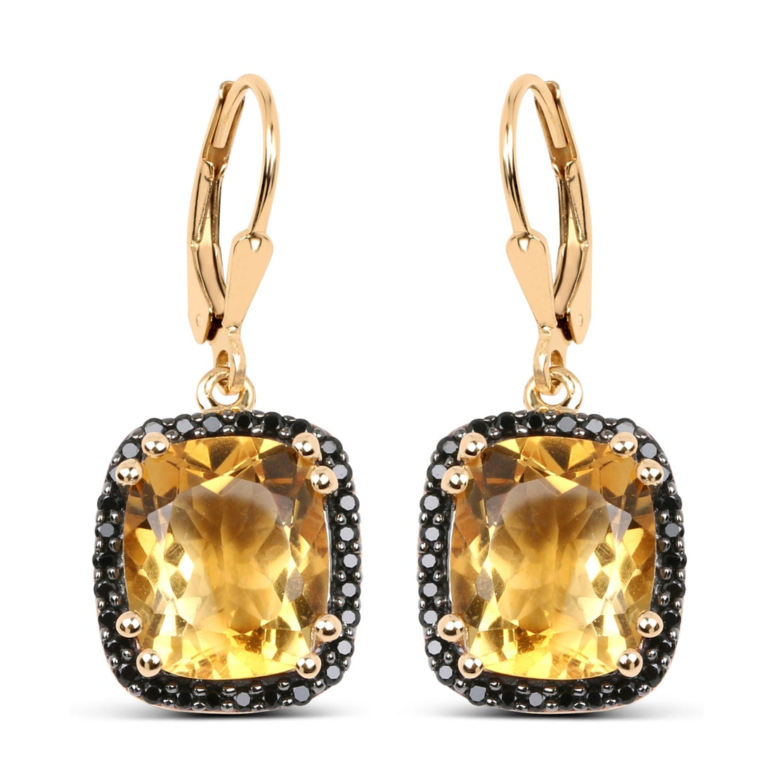 14K Yellow Gold Plated 8.90 Carat Genuine Citrine &amp; Black Spinel .925 Sterling Silver Earrings 
