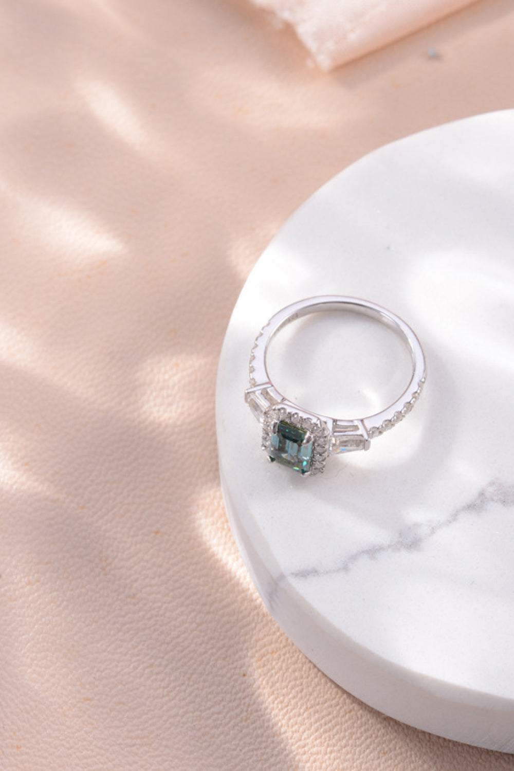 1 Carat Green Emerald-Cut Sparkala™ Platinum Over Pure Sterling Silver Ring - DestGlow