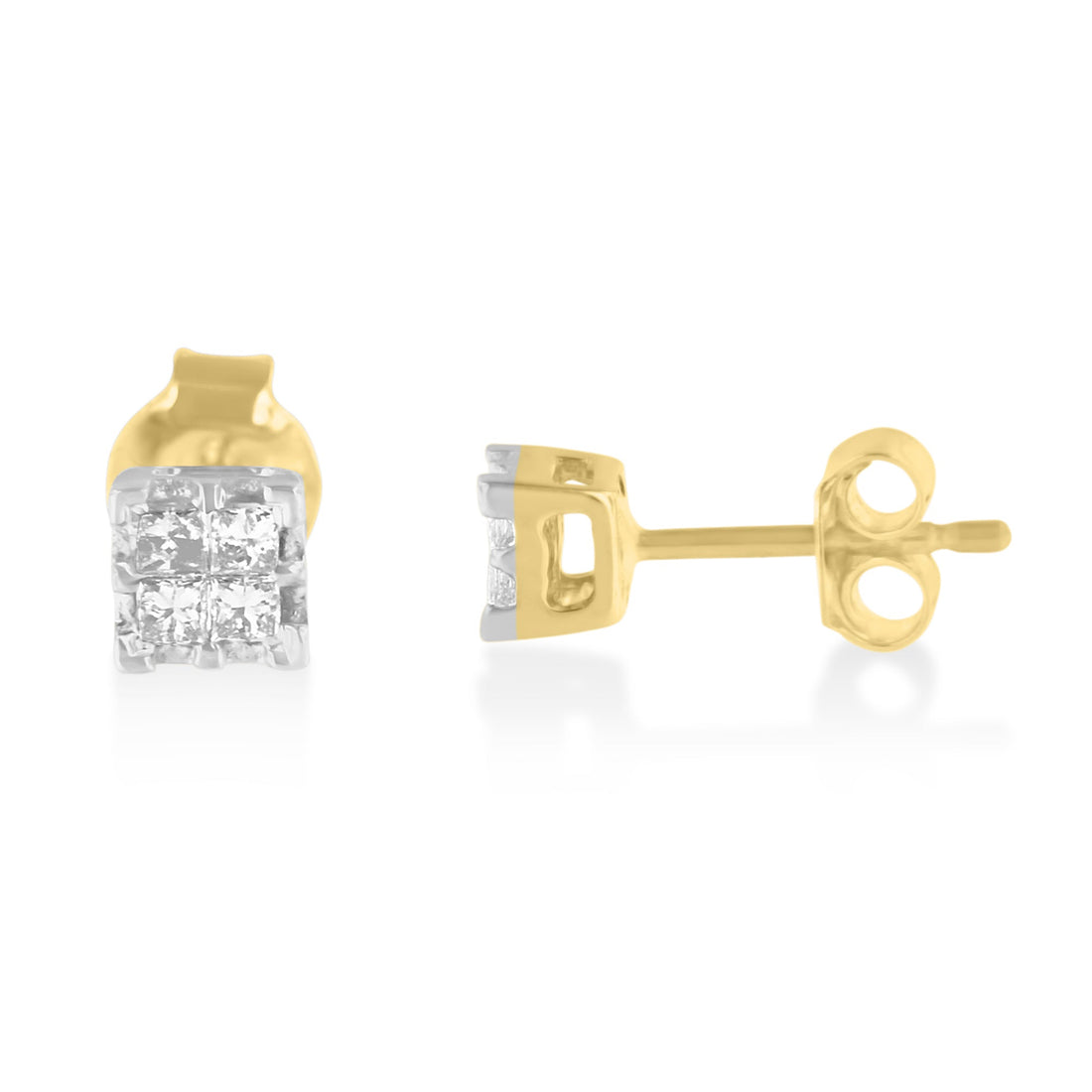 10k Yellow Gold Princess Diamond Quad Stud Earrings (1/4 cttw, J-K Color, I2-I3 Clarity) by Bids.com