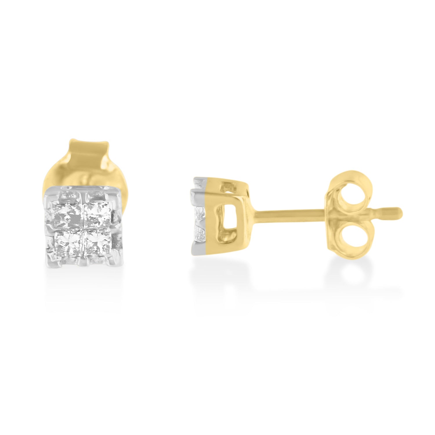 10k Yellow Gold Princess Diamond Quad Stud Earrings (1/4 cttw, J-K Color, I2-I3 Clarity) by Bids.com
