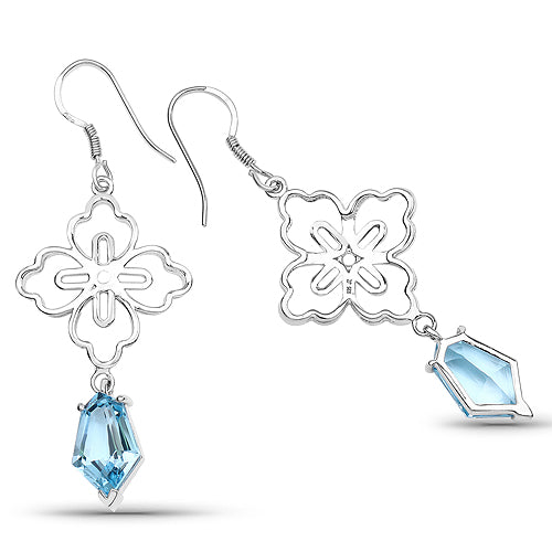12.82 Carat Genuine Swiss Blue Topaz .925 Sterling Silver Earrings by Bids.com