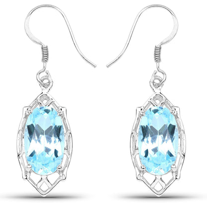 13.68 Carat Genuine Blue Topaz .925 Sterling Silver Earrings 