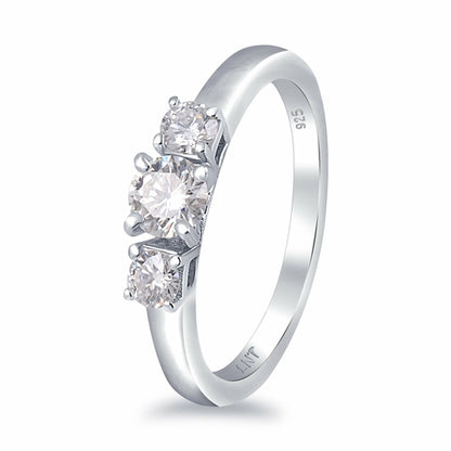 White Moissanite 3-Stone Ring Sterling Silver - Lab Grown Diamond Alternative Engagement Ring