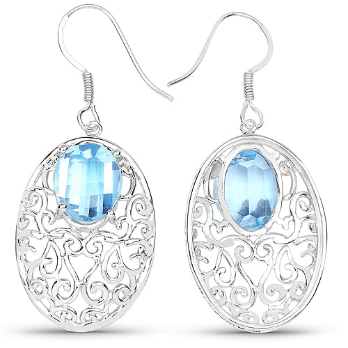 10.72 Carat Genuine Blue Topaz .925 Sterling Silver Earrings by Bids.com