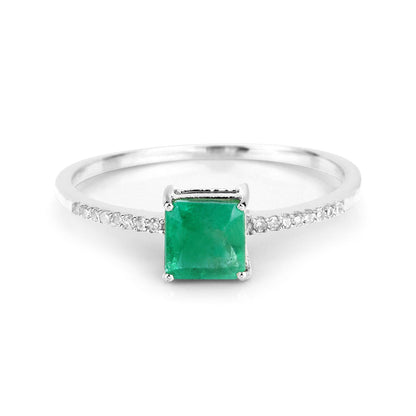 0.64 Carat Genuine Zambian Emerald and White Diamond 14K White Gold Ring by Bids.com
