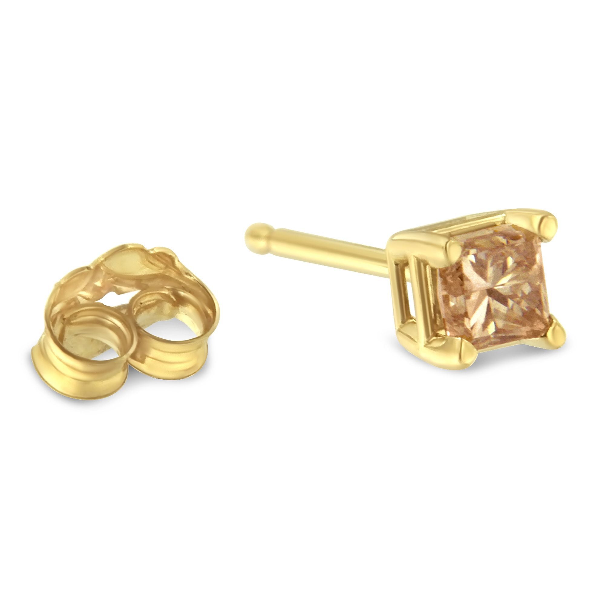 IGI Certified 3/8 Cttw Princess-Cut Square Diamond 4-Prong Solitaire Stud Earrings in 14K Yellow Gold (K-L Color, I1-I2 Clarity) by Bids.com