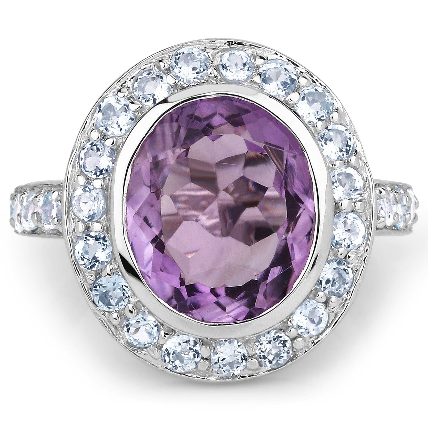 4.77 Carat Genuine Amethyst and Blue Topaz .925 Sterling Silver Ring by Bids.com