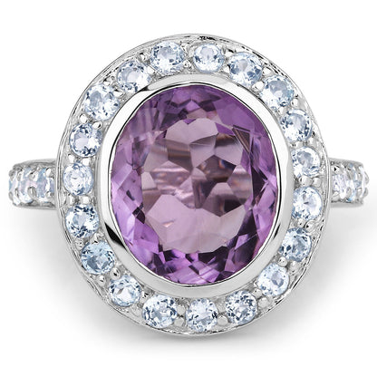 4.77 Carat Genuine Amethyst and Blue Topaz .925 Sterling Silver Ring by Bids.com