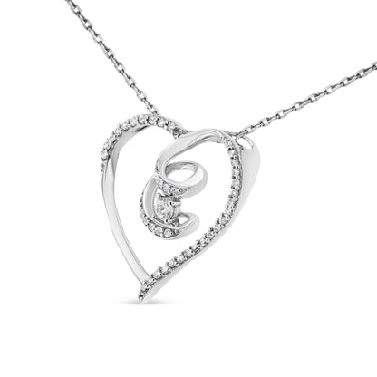 .925 Sterling Silver 1/4 Cttw Brilliant-Cut Diamond Open Heart Twisted Awareness Ribbon 18" Pendant Necklace (H-I Color, I1-I2 Clarity) by Bids.com
