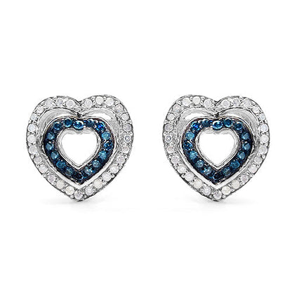 0.49 Carat Genuine Blue Diamond &amp; White Diamond .925 Sterling Silver Earrings  DestGlow