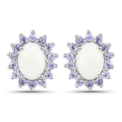 2.44 Carat Genuine Opal and Tanzanite .925 Sterling Silver Earrings  DestGlow