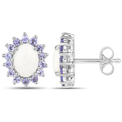 2.44 Carat Genuine Opal and Tanzanite .925 Sterling Silver Earrings  DestGlow