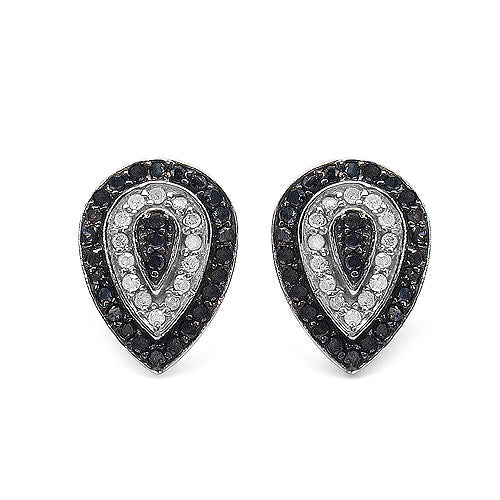0.47 Carat Genuine Black Diamond &amp; White Diamond .925 Sterling Silver Earrings  DestGlow