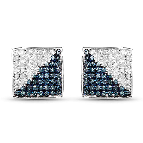 0.67 Carat Genuine Blue Diamond and White Diamond .925 Sterling Silver Earrings  DestGlow