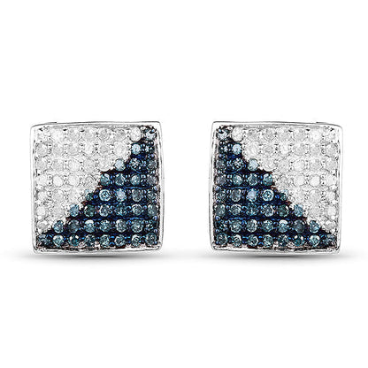 0.67 Carat Genuine Blue Diamond and White Diamond .925 Sterling Silver Earrings  DestGlow
