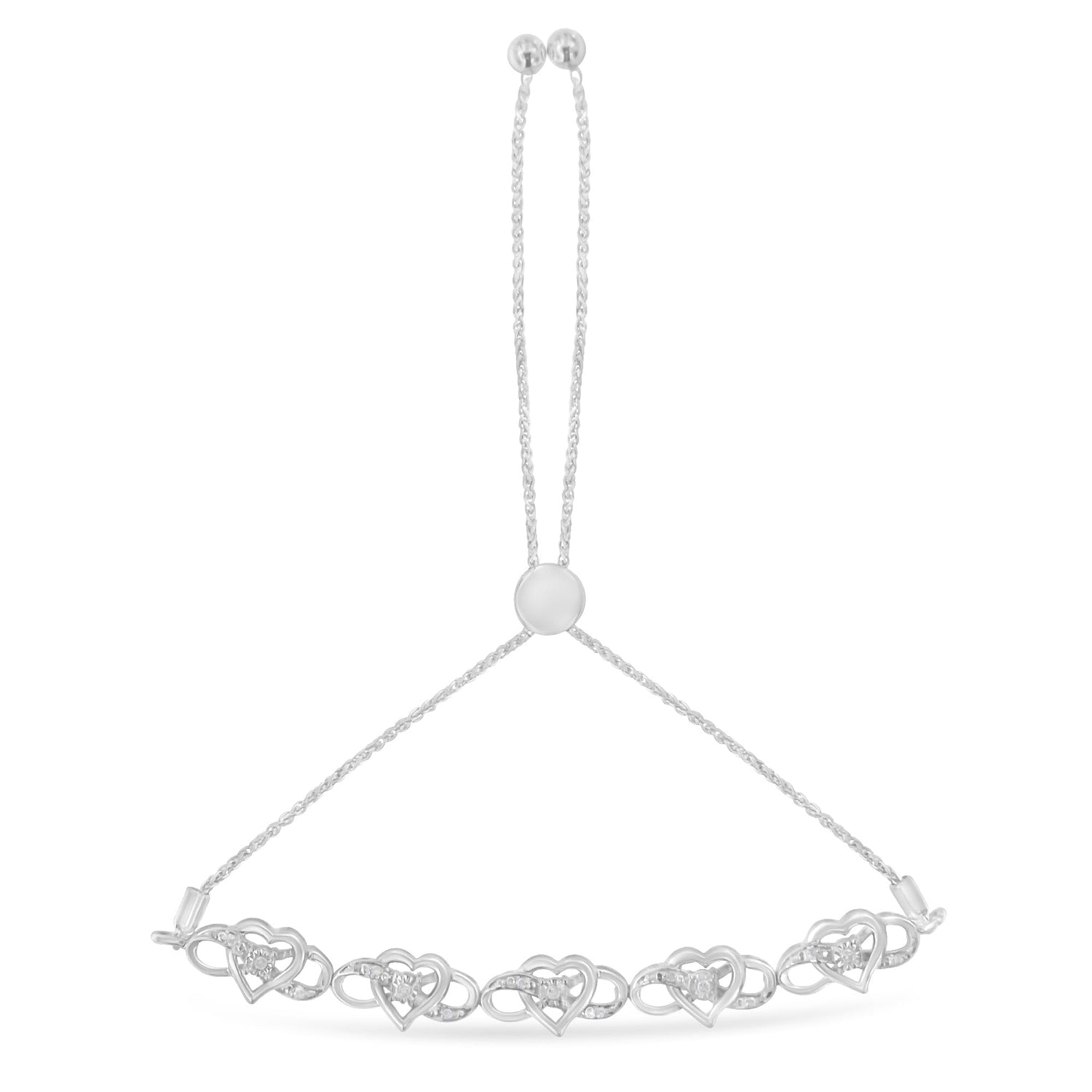 .925 Sterling Silver Miracle Set Diamond Accented Infinity Hearts 6â€-9â€ Adjustable Bolo Bracelet (H-I Color, I2-I3 Clarity) by Bids.com