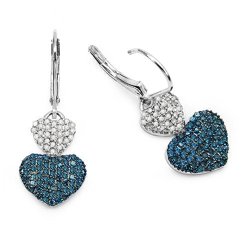 0.94 Carat Genuine Blue Diamond &amp; White Diamond .925 Sterling Silver Earrings  DestGlow