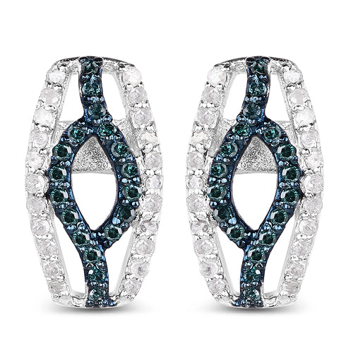 0.42 Carat Genuine Blue Diamond &amp; White Diamond .925 Sterling Silver Earrings by Bids.com