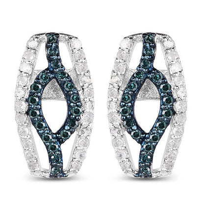 0.42 Carat Genuine Blue Diamond &amp; White Diamond .925 Sterling Silver Earrings by Bids.com