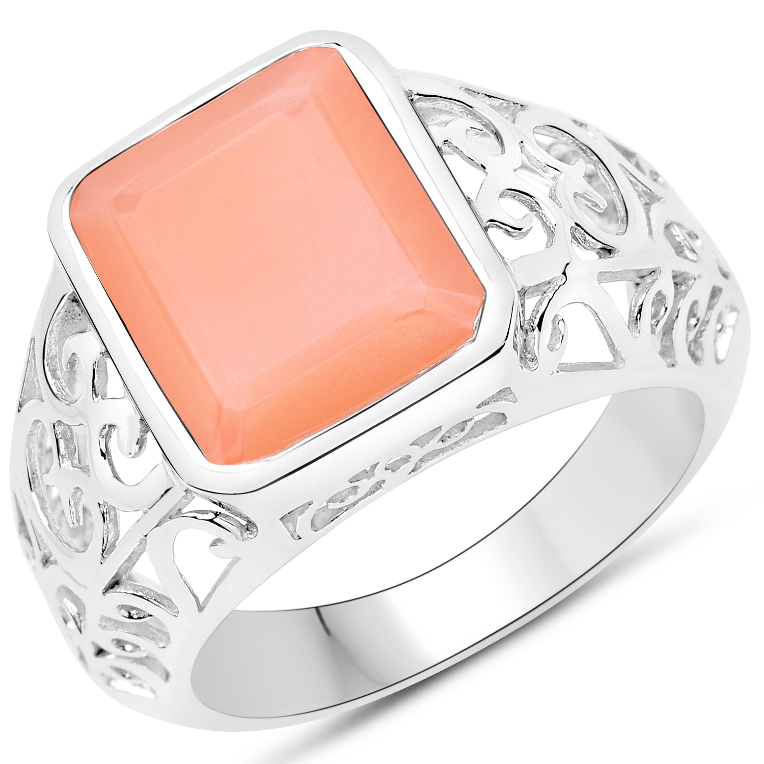 5.75 Carat Genuine Peach Moonstone .925 Sterling Silver Ring by Bids.com