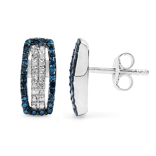 0.51 Carat Genuine Blue Diamond &amp; White Diamond .925 Sterling Silver Earrings by Bids.com
