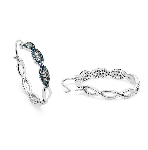 0.52 Carat Genuine Blue Diamond &amp; White Diamond .925 Sterling Silver Earrings by Bids.com