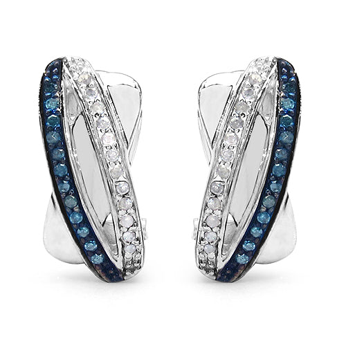 0.28 Carat Genuine Blue Diamond &amp; White Diamond .925 Sterling Silver Earrings by Bids.com