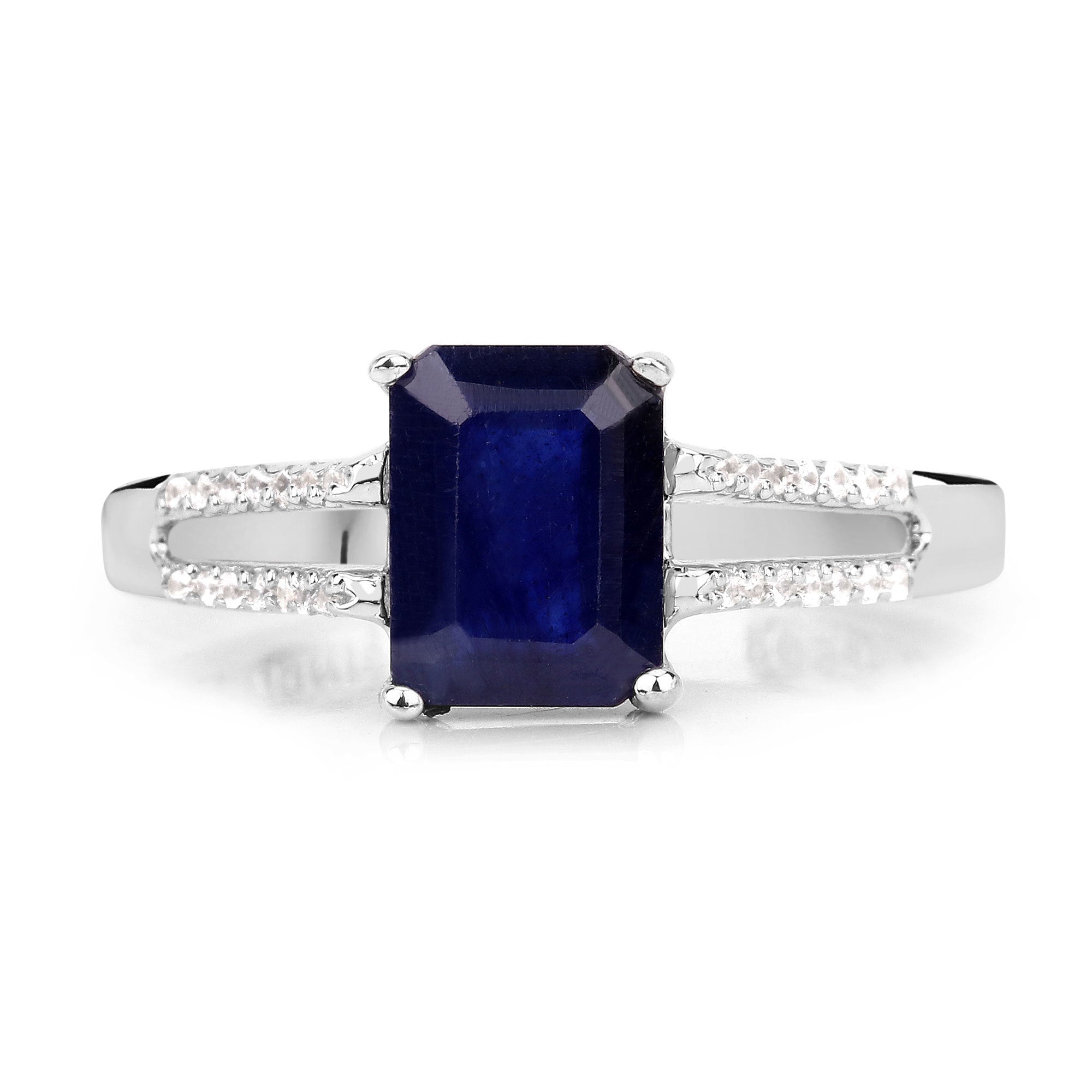 3.07 Carat Glass Filled Sapphire and White Zircon .925 Sterling Silver Ring by Bids.com