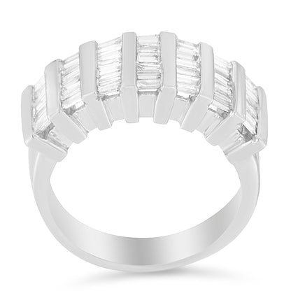 .925 Sterling Silver 1.0 Cttw Baguette Cut Diamond Vertical Channel Fluted Multi-Row Unisex Fashion Wedding Ring (H-I Color, I1-I2 Clarity) - Size 6-3/4 by Bids.com