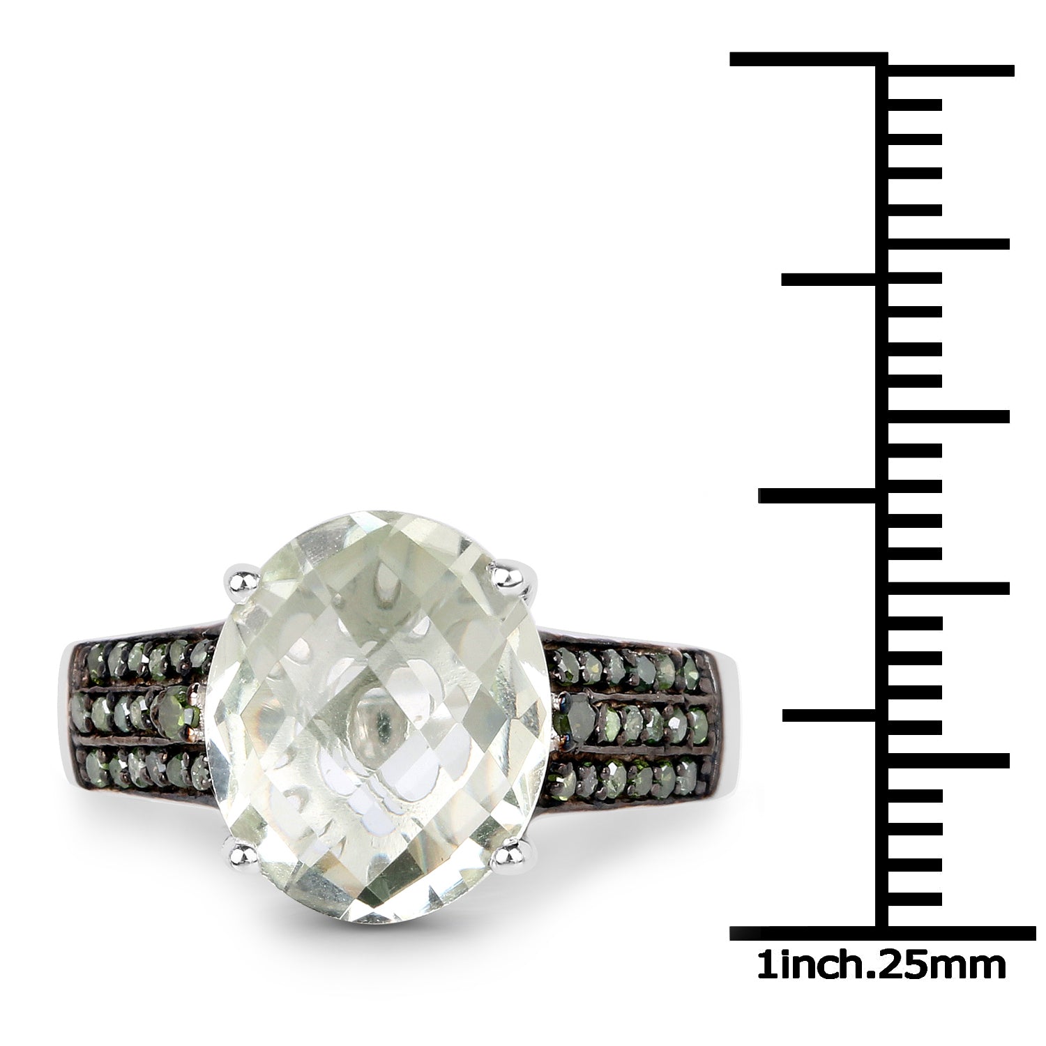 4.41 Carat Genuine Green Amethyst and Green Diamond .925 Sterling Silver Ring by Bids.com