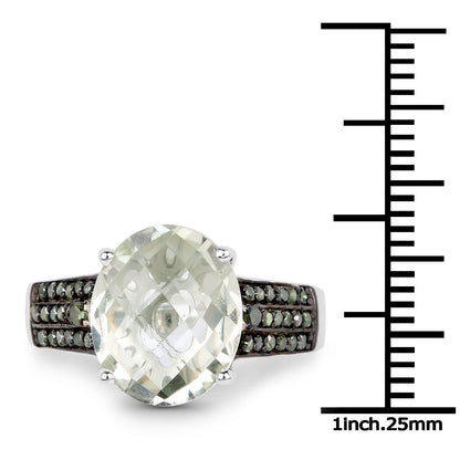 4.41 Carat Genuine Green Amethyst and Green Diamond .925 Sterling Silver Ring by Bids.com