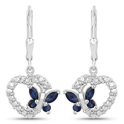 0.57 Carat Genuine Blue Sapphire and Created White Sapphire .925 Sterling Silver Earrings  DestGlow