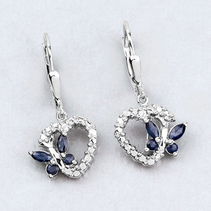 0.57 Carat Genuine Blue Sapphire and Created White Sapphire .925 Sterling Silver Earrings  DestGlow