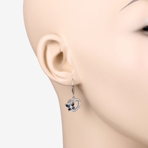 0.57 Carat Genuine Blue Sapphire and Created White Sapphire .925 Sterling Silver Earrings  DestGlow