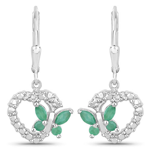 0.44 Carat Genuine Emerald and Created White Sapphire .925 Sterling Silver Earrings by Bids.com
