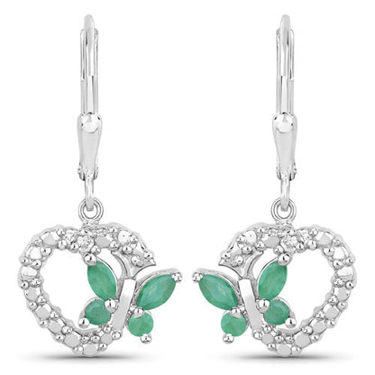 0.44 Carat Genuine Emerald and Created White Sapphire .925 Sterling Silver Earrings by Bids.com