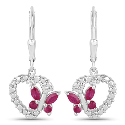 0.59 Carat Genuine Ruby and Created White Sapphire .925 Sterling Silver Earrings  DestGlow
