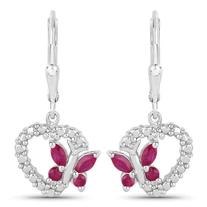 0.59 Carat Genuine Ruby and Created White Sapphire .925 Sterling Silver Earrings  DestGlow