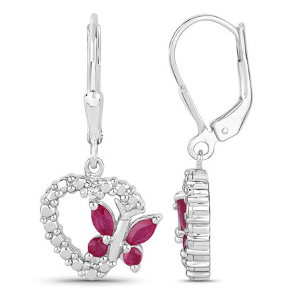 0.59 Carat Genuine Ruby and Created White Sapphire .925 Sterling Silver Earrings  DestGlow