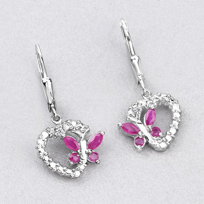 0.59 Carat Genuine Ruby and Created White Sapphire .925 Sterling Silver Earrings  DestGlow