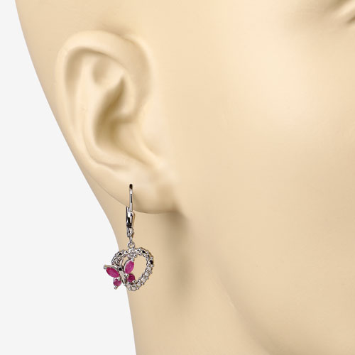 0.59 Carat Genuine Ruby and Created White Sapphire .925 Sterling Silver Earrings  DestGlow