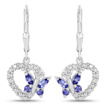 0.50 Carat Genuine Tanzanite and Created White Sapphire .925 Sterling Silver Earrings  DestGlow
