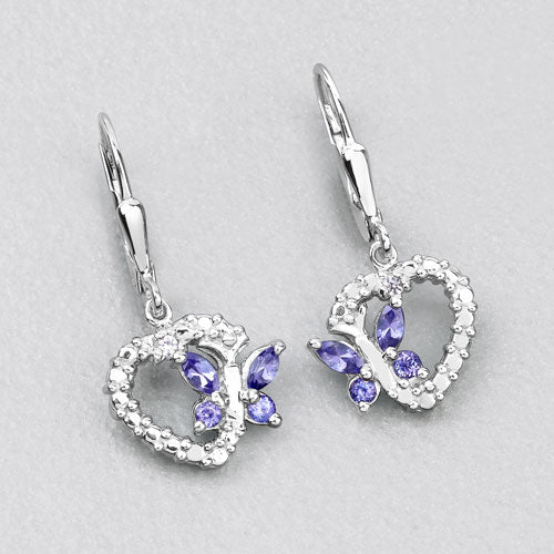 0.50 Carat Genuine Tanzanite and Created White Sapphire .925 Sterling Silver Earrings  DestGlow