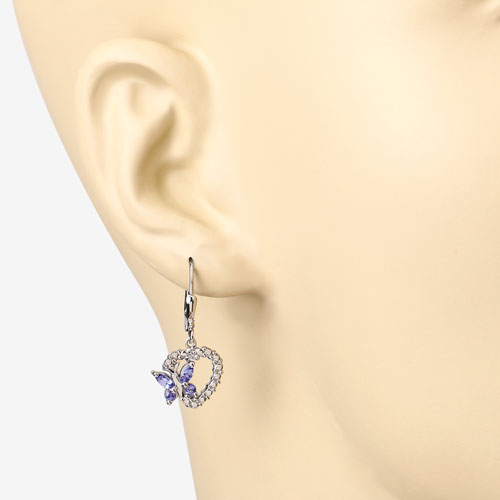 0.50 Carat Genuine Tanzanite and Created White Sapphire .925 Sterling Silver Earrings  DestGlow