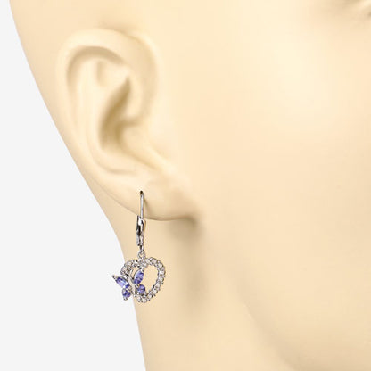 0.50 Carat Genuine Tanzanite and Created White Sapphire .925 Sterling Silver Earrings  DestGlow